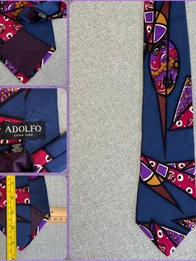 Adolfo Extra Long Silk Abstract Tie Made USA